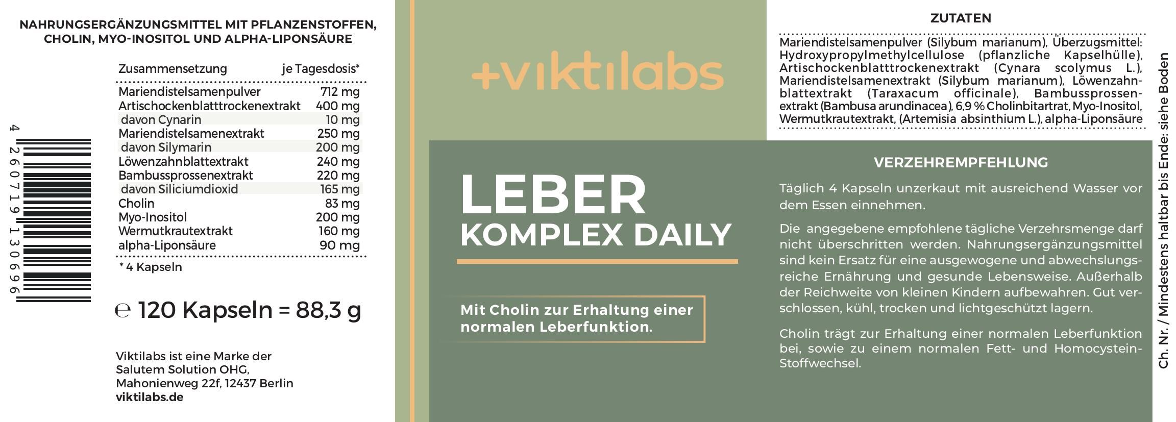 Viktilabs Leber Komplex Daily: Mit Cholin und Alpha-Liponsäure