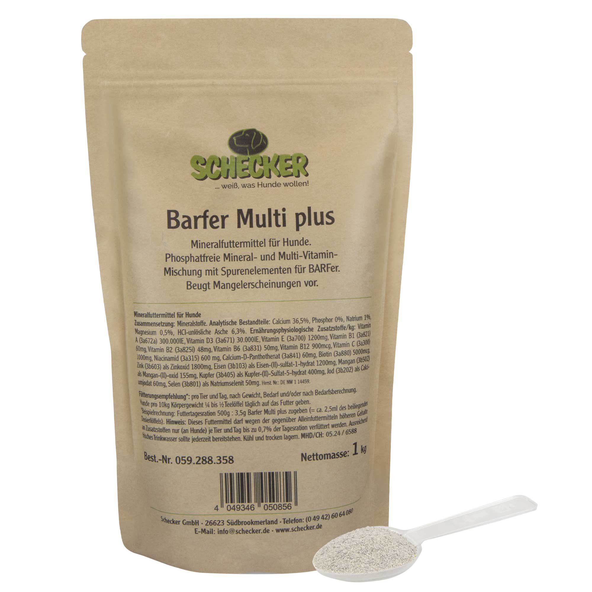 Schecker - Barfer Multi plus phosphatfreie Mineral und Multivitamin Mischung 1 kg Futter