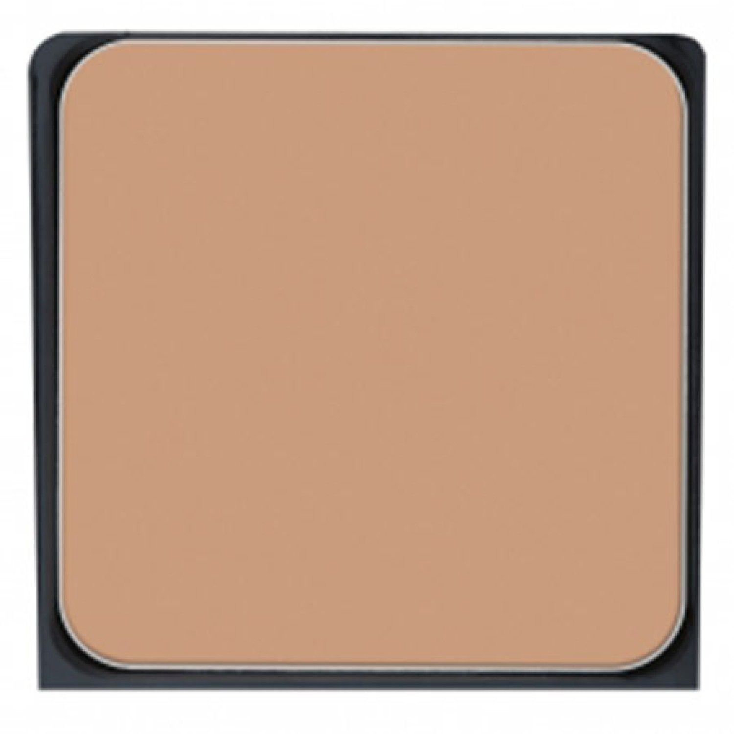 Quadratischer Make-up-Refill, helle, beige Farbe. Schwarzer Rahmen. Eckige Form.