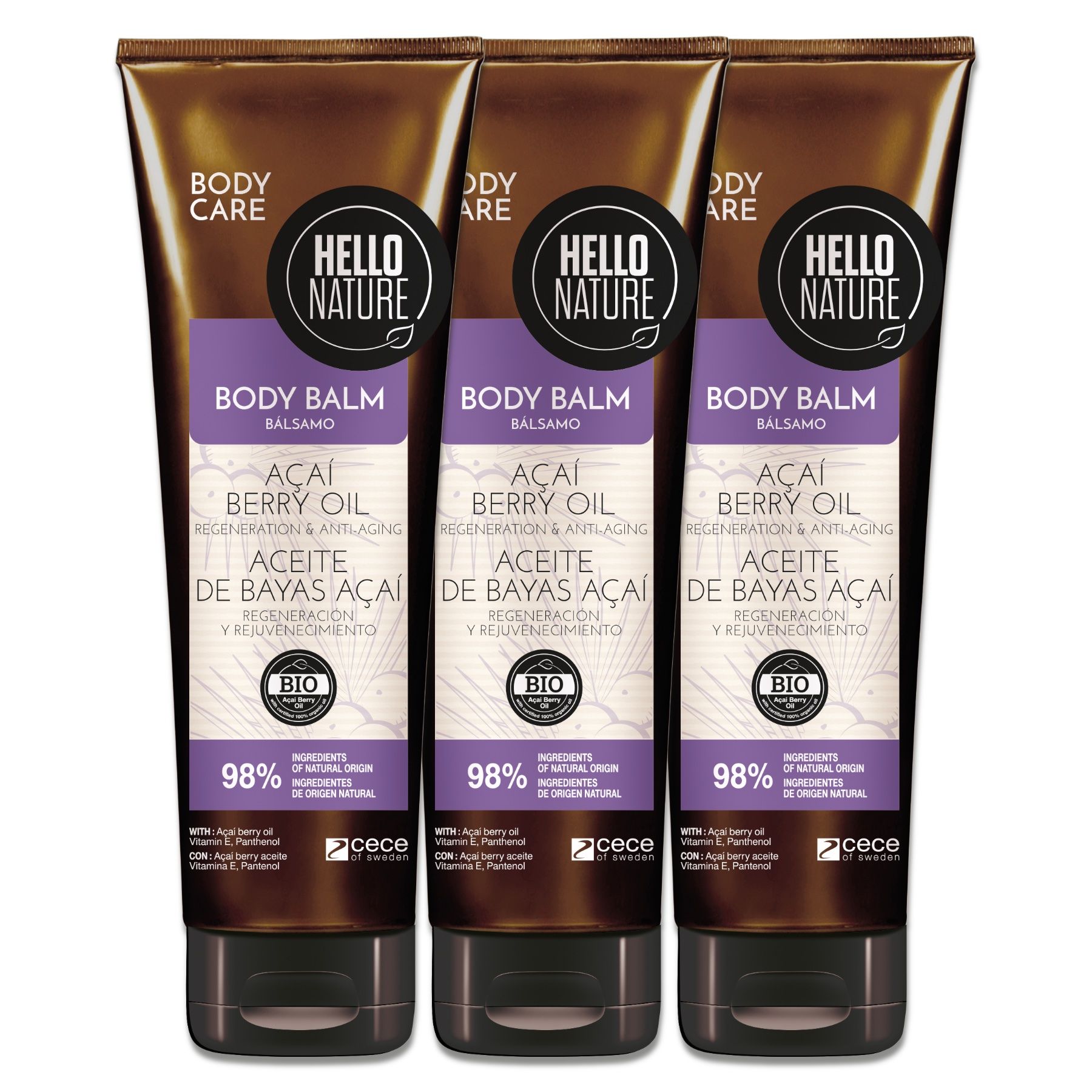 Hello Nature Bodylotion mit Acai-Beerenöl für Körperpflege 3x250 ml
