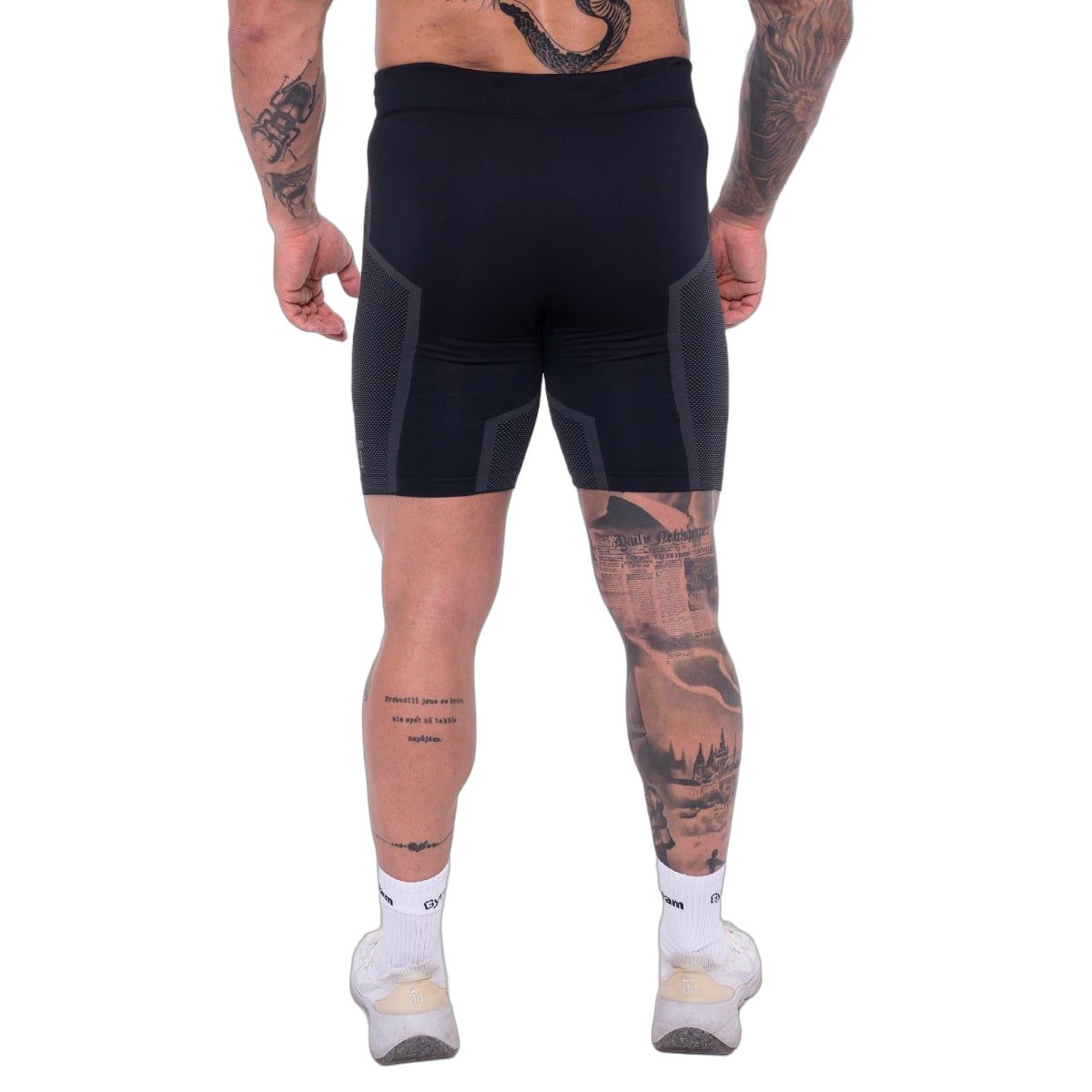 GymBeam Shorts Herren nahtlos Slim mit Kordelzug und Gummizug OG1 Schwarz/Grau