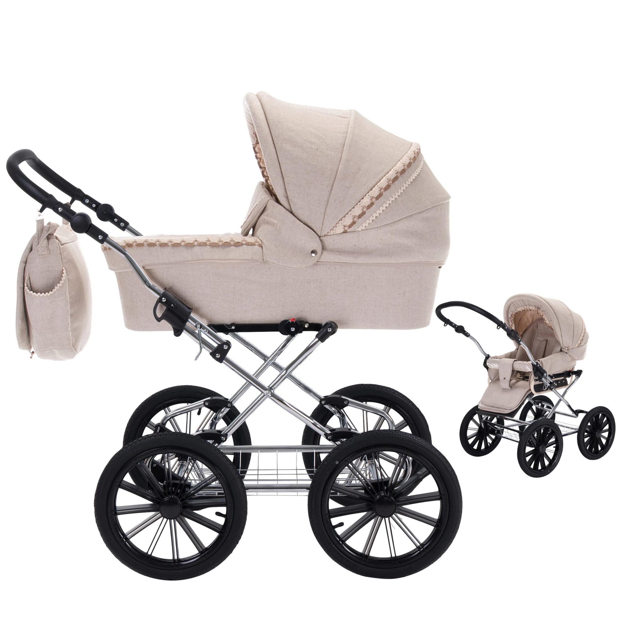 Friedrich Hugo Natureline 2 in 1 Kombikinderwagen Öko Nostalgie Kinderwagen, Edward Silver