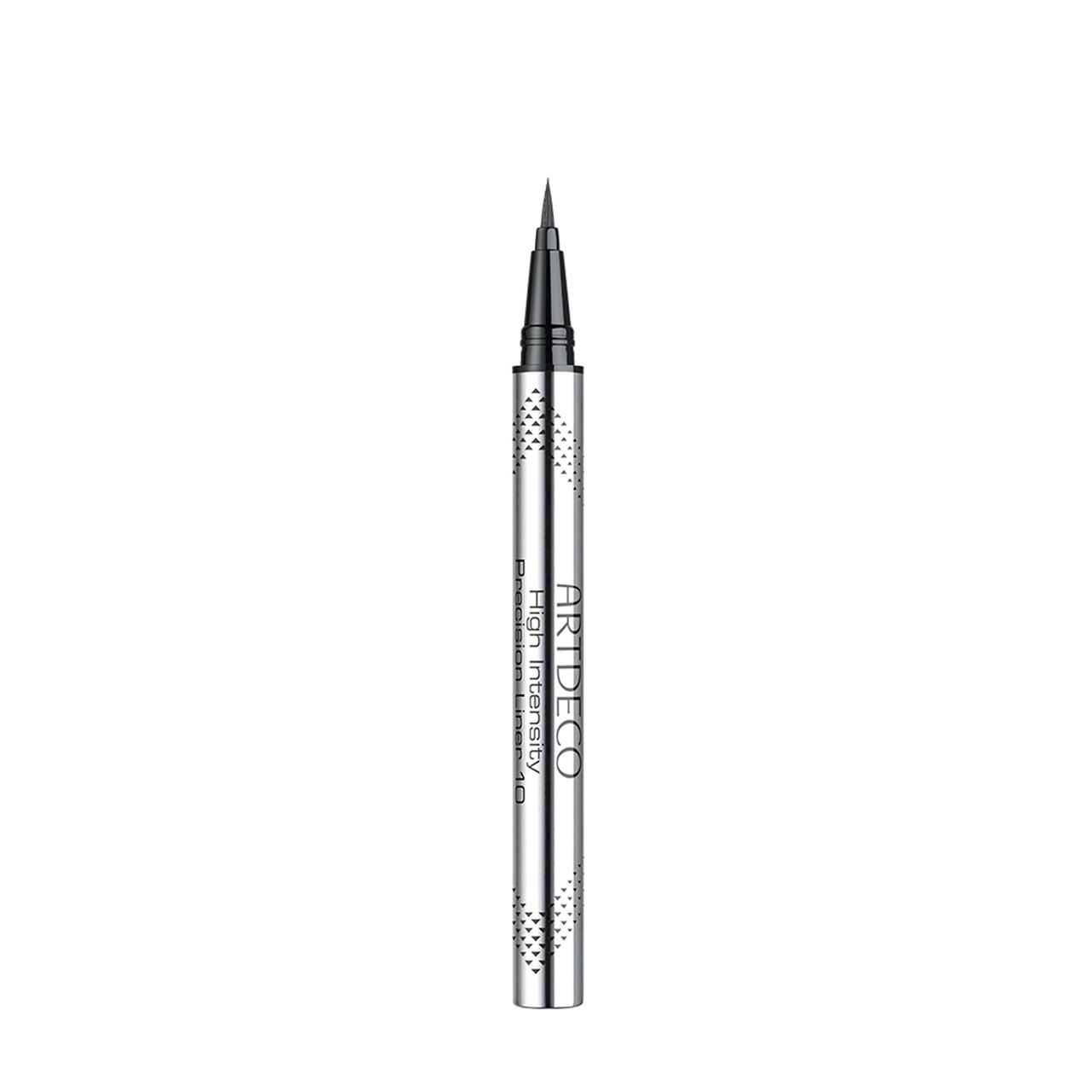 Silberfarbener Eyeliner mit schwarzer Spitze. Der Stift hat den Aufdruck "ARTDECO High Intensity Precision Liner".
