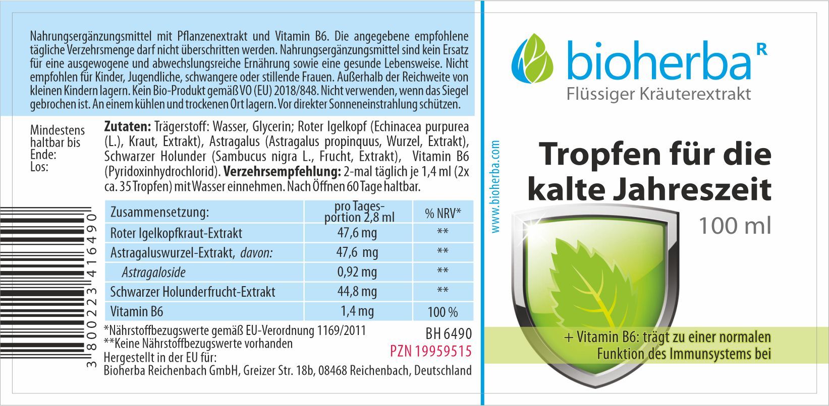 Bioherba Tropfen für die kalte Jahreszeit Tinktur