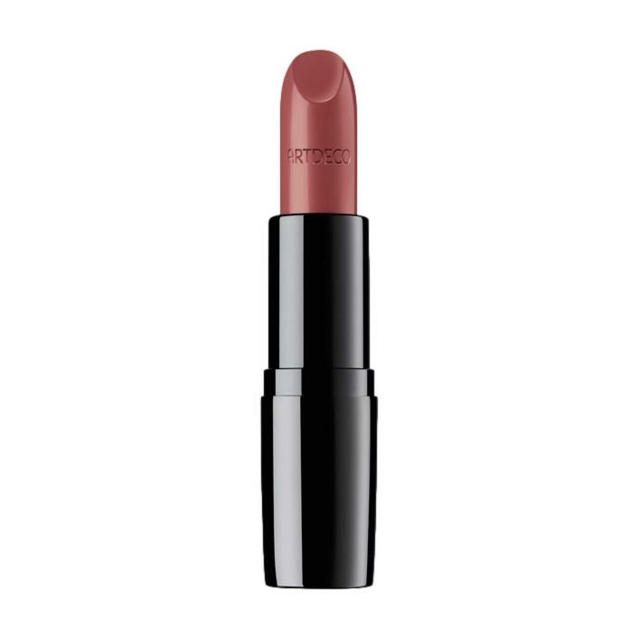 Lippenstift mit rosafarbenem Stift und schwarzer Hülse. Der Schriftzug ARTDECO ist auf dem Lippenstift zu sehen.