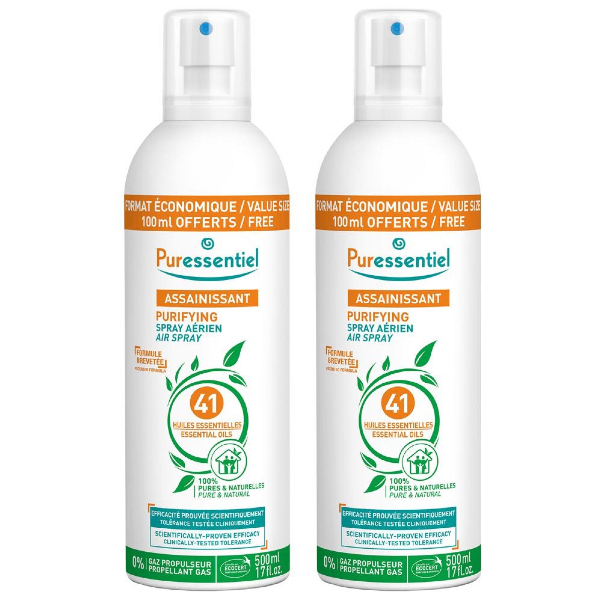 Puressentiel Luftreiniger Raumspray aus 41 Ätherischen Ölen Set mit 2 x 22,5x13x6,5 cm