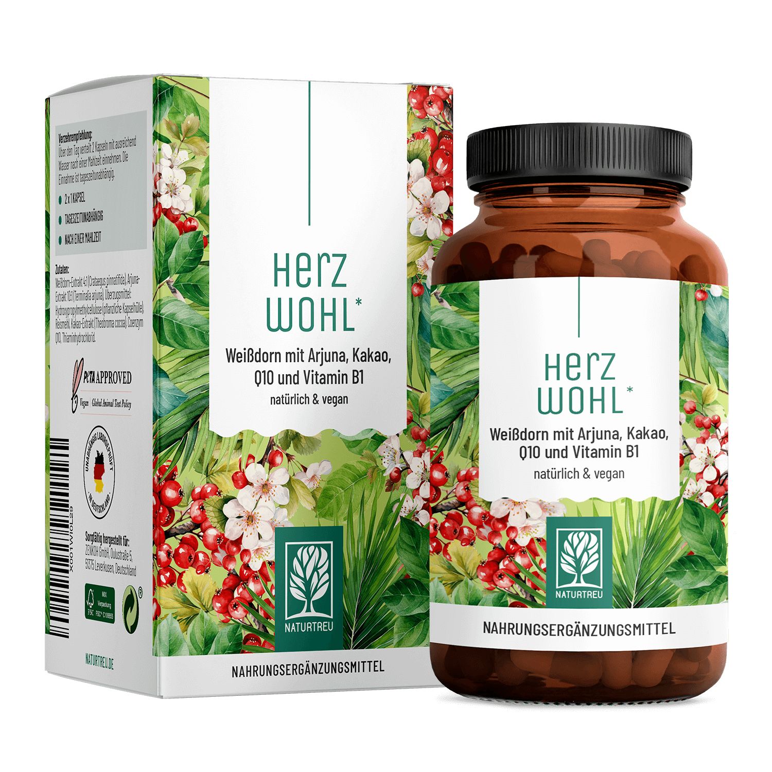 Weißdorn mit Arjuna, Kakao, Q10 und Vitamin B1 - Herzwohl - NATURTREU®