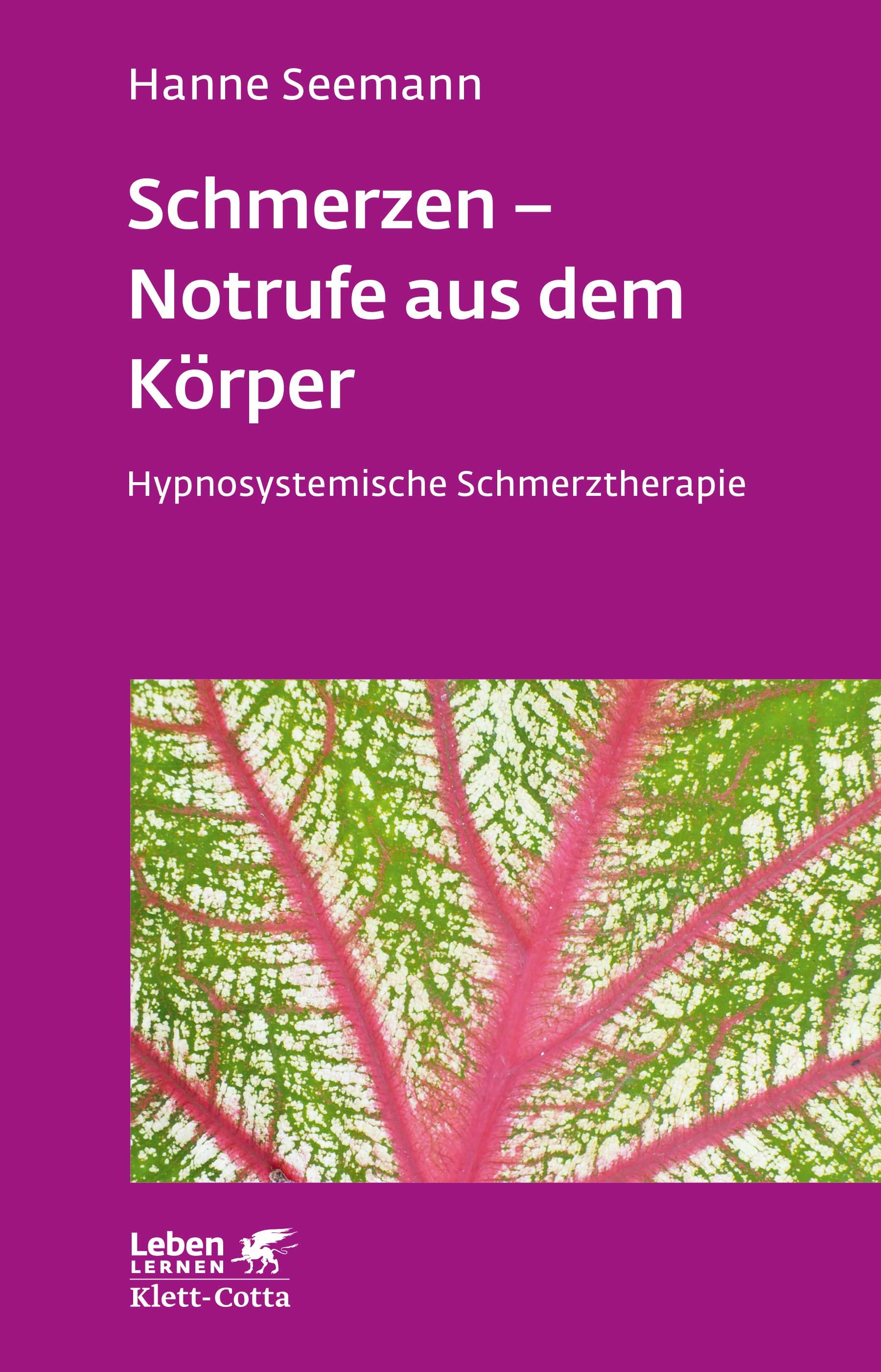 Buchcover mit Titel: Schmerzen - Notrufe aus dem Körper. Autorin: Hanne Seemann. Verlag: Klett-Cotta. Hintergrund: Blattmuster.