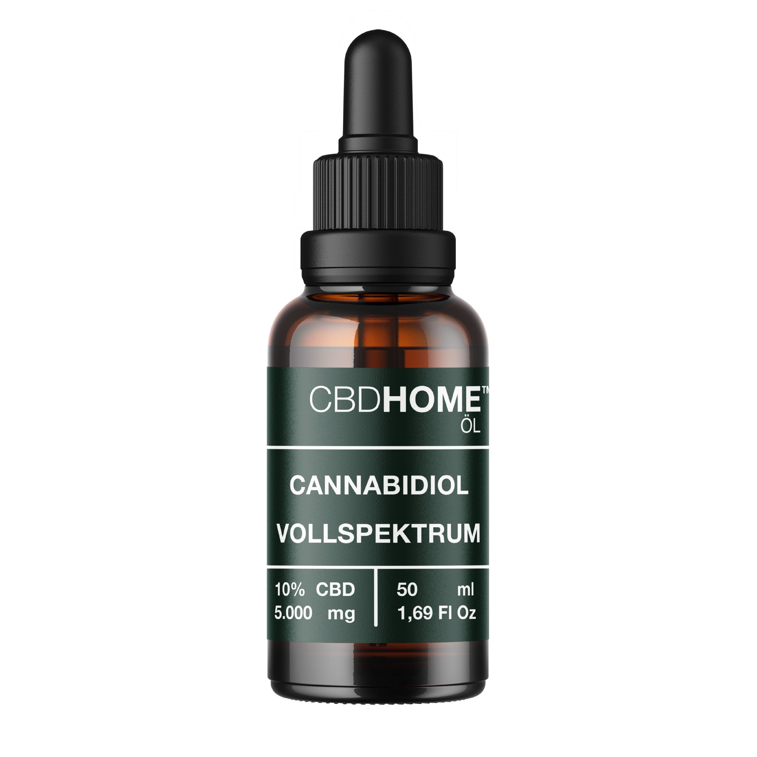 CBDHOME Vollspektrum CBD-Öl 10% in einer Braunglasflasche mit Pipette.