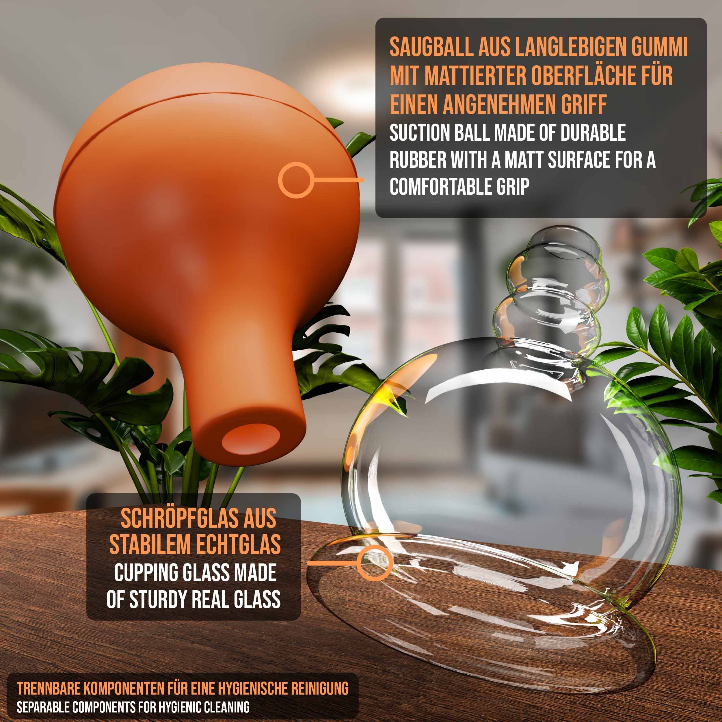 Pulox Schröpfglas aus Echtglas mit Saugball - 32mm in Braun