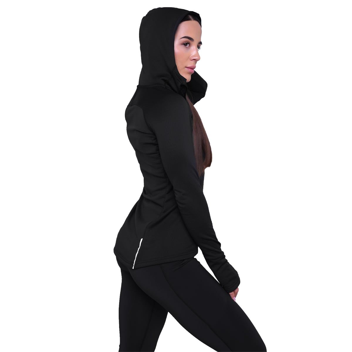 GymBeam Sweatshirt Damen slim mit halbem Reißverschluss und Kapuze in Schwarz