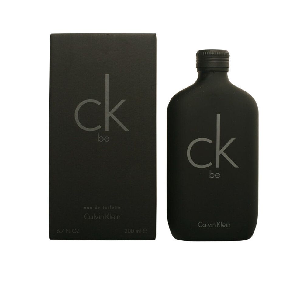 Schwarze Flasche und Verpackung von Calvin Klein CK Be Eau de Toilette. Aufschrift: ck be, Calvin Klein.