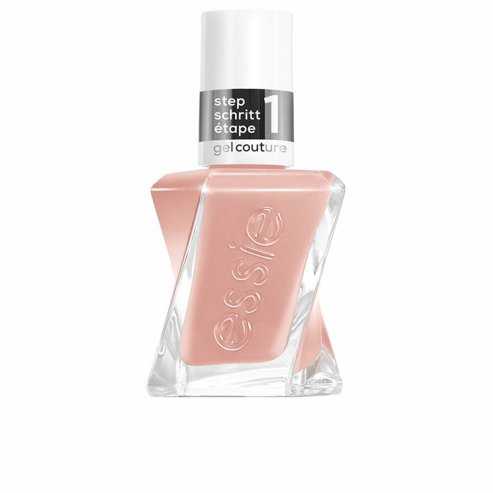 Nagellackflasche mit rosa Inhalt. Weißer Deckel, schwarze Schrift: step, Schritt, étape, gel couture. Marke: essie.