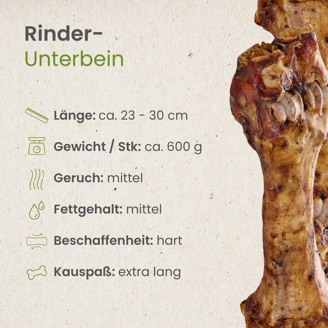 Rinderunterbein, Länge ca. 23-30 cm, Gewicht ca. 600g, hart, extra langer Kauspaß.
