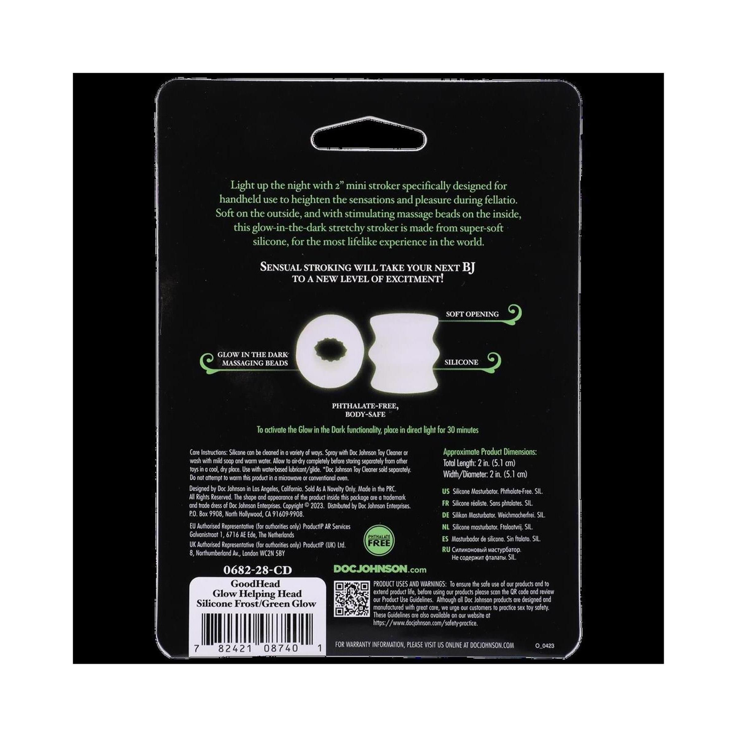 Doc Johnson - Glow Helping Head Siliconeasturbator Sleeve - Frost Glow