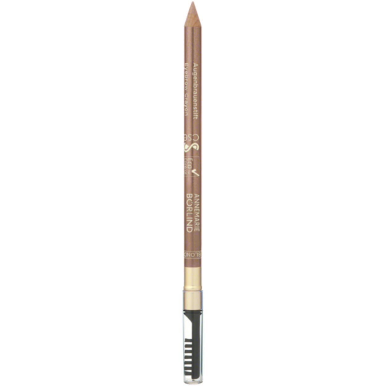 Augenbrauenstift von Annemarie Börlind. Hellbrauner Stift mit Bürste. Aufschrift: Augenbrauenstift, Farbe.