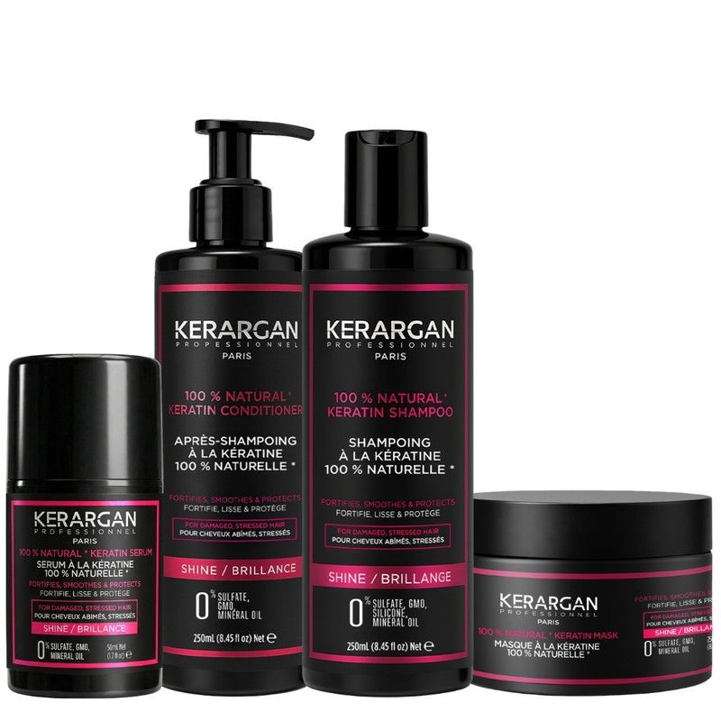 Kerargan – Pflege-Set mit Keratin-Shampoo, Conditioner, Maske & Serum 800 ml