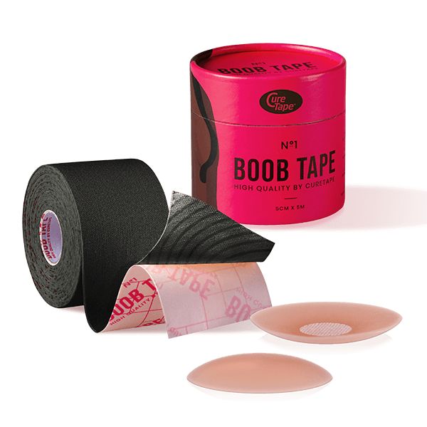 CureTape® Boob Tape Schwarz mit 2 Silikon wiederverwendbare Brustwarzenpflaster (nipple covers)