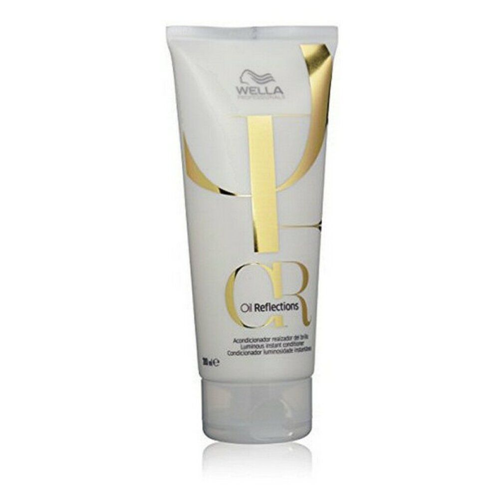 Weiße Tube mit goldfarbenem Schriftzug. Enthält Wella Oil Reflections Luminous Instant Conditioner. Produktansicht.