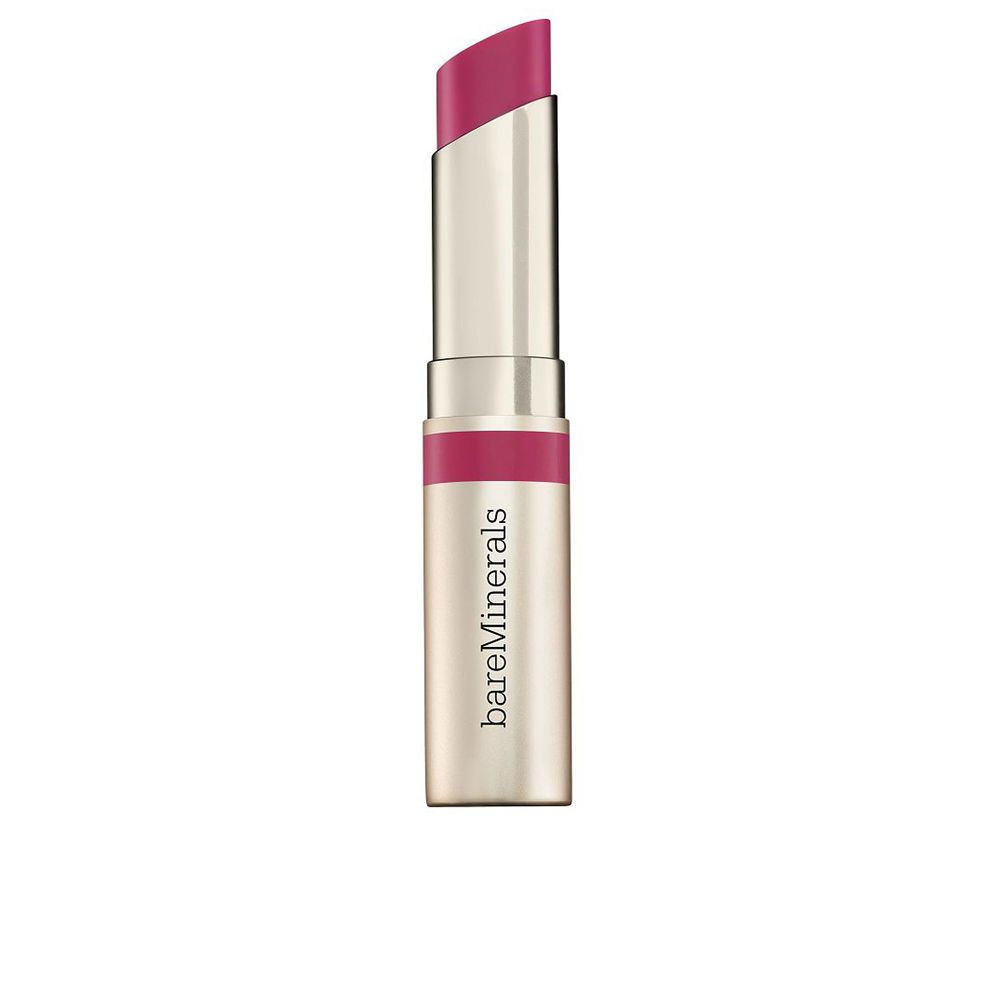 Lippenbalsam mit rosa Lippenstift. Silberfarbene Hülse mit rosa Band. Marke: bareMinerals.