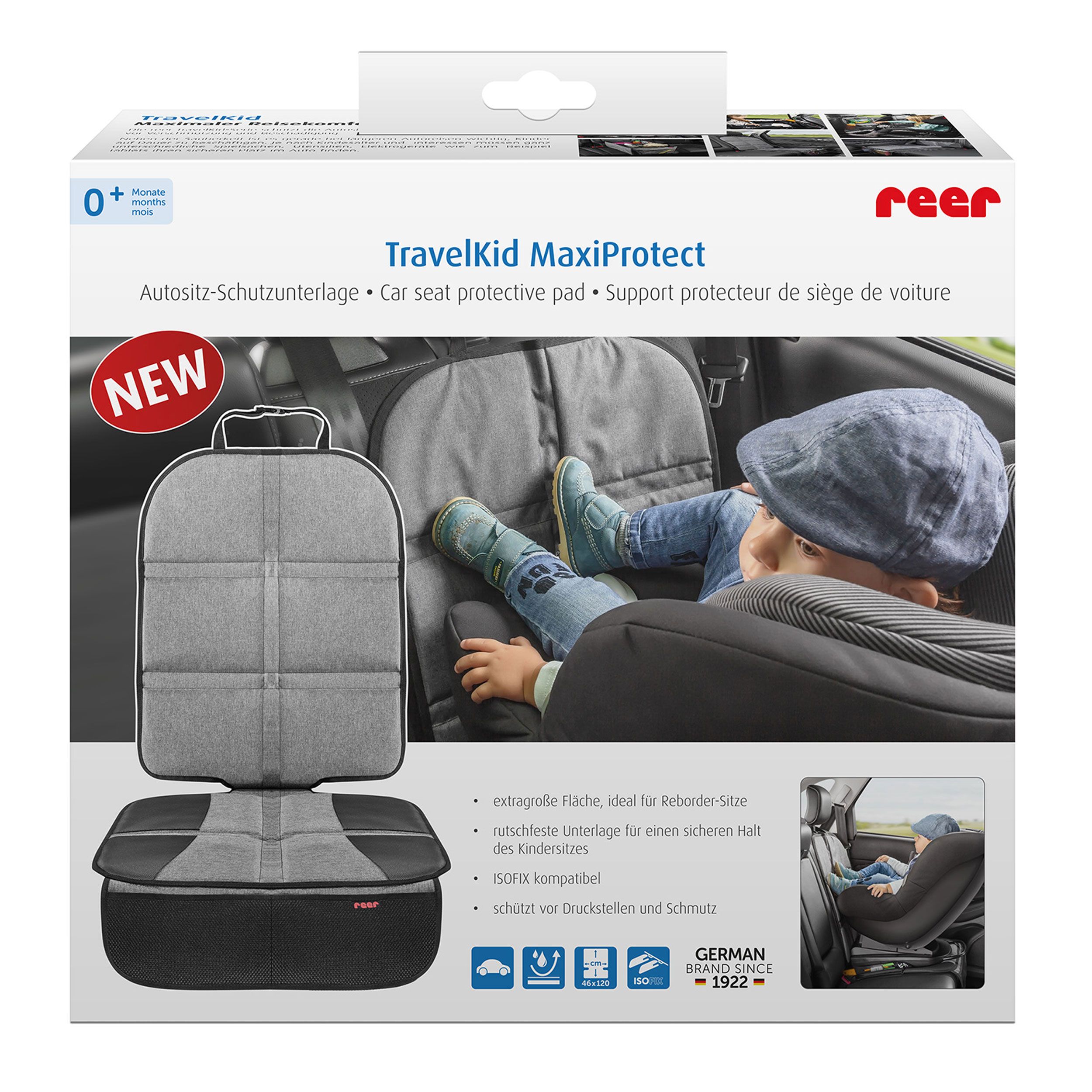 reer TravelKid MaxiProtect Autositz-Schutzunterlage für Kindersitz, mit Taschen