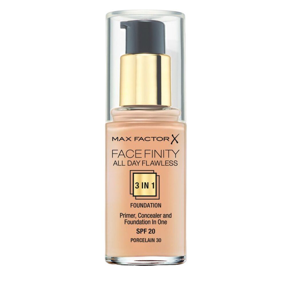 MAX FACTOR Fondotinta All Day Flawless 3in1, 30 Porcelain, SPF 20, 30 ml