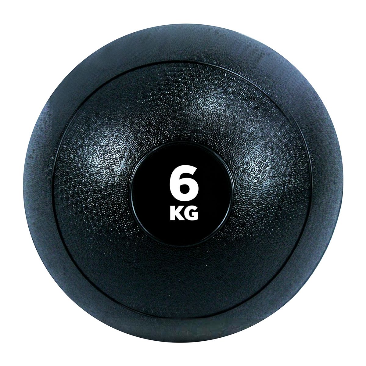 Schwarzer Fitness-Beschwerungsball mit 6 kg Gewichtsanzeige. Gummi-Oberfläche mit strukturierter Oberfläche.