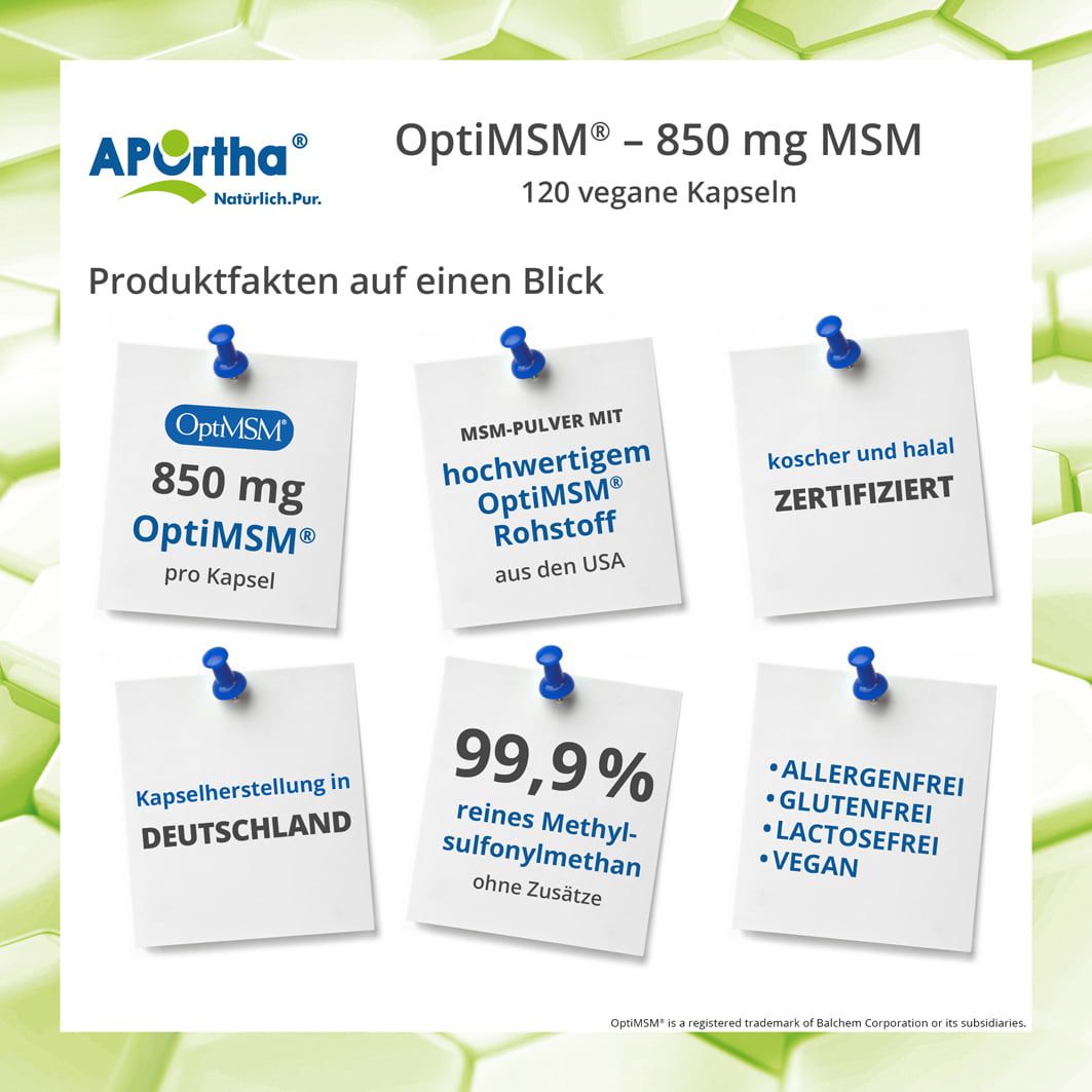 Aportha OptiMSM 850 mg MSM Kapseln 120 St