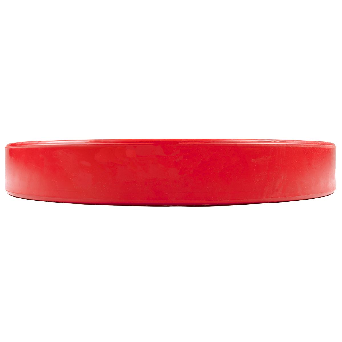 Rote Competition-Scheibe mit Gummibeschichtung. Seitenansicht. Runde Form.