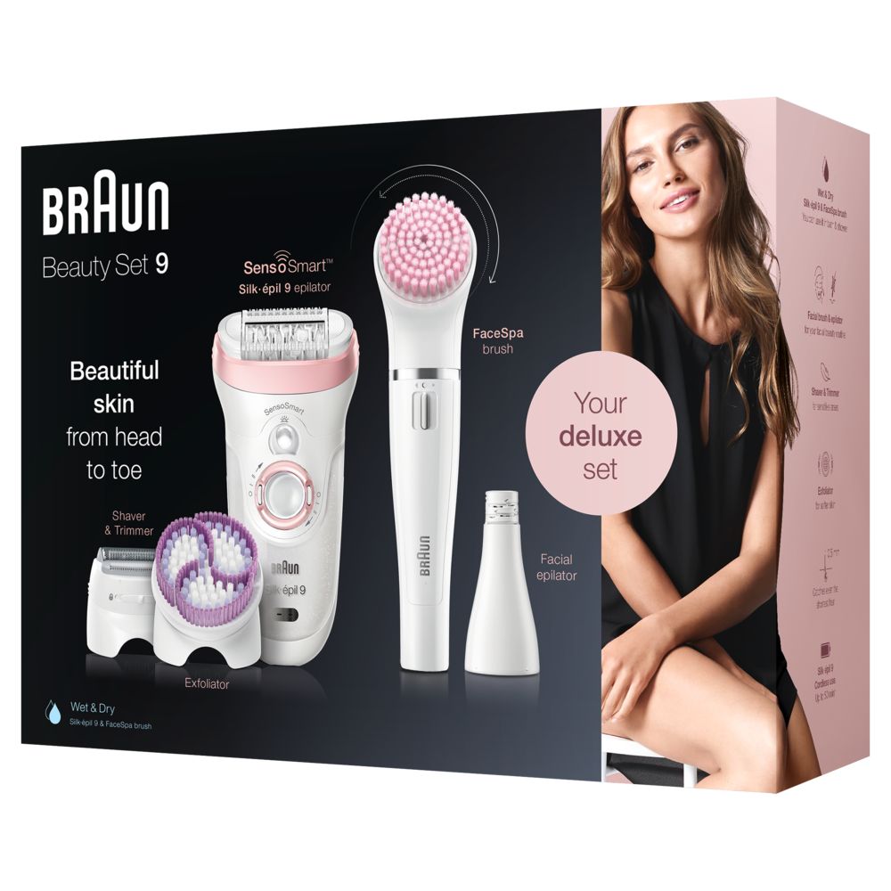 Braun - Epilierer "Silk-épil 9-975 Epilierer Beauty Set SensoSmart" in Weiß und Rosé