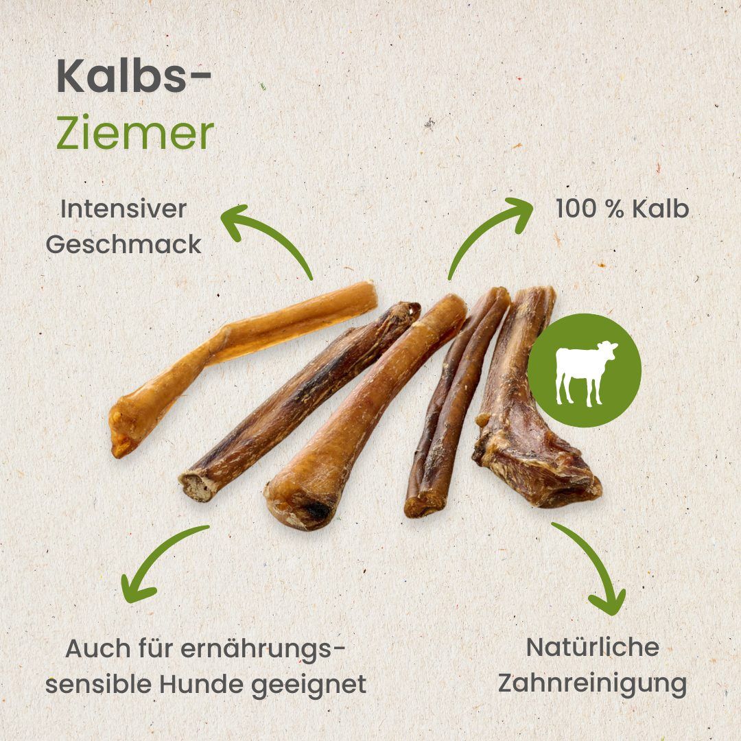 Ein Kalbsziemer, ca. 12-15 cm lang, hart.