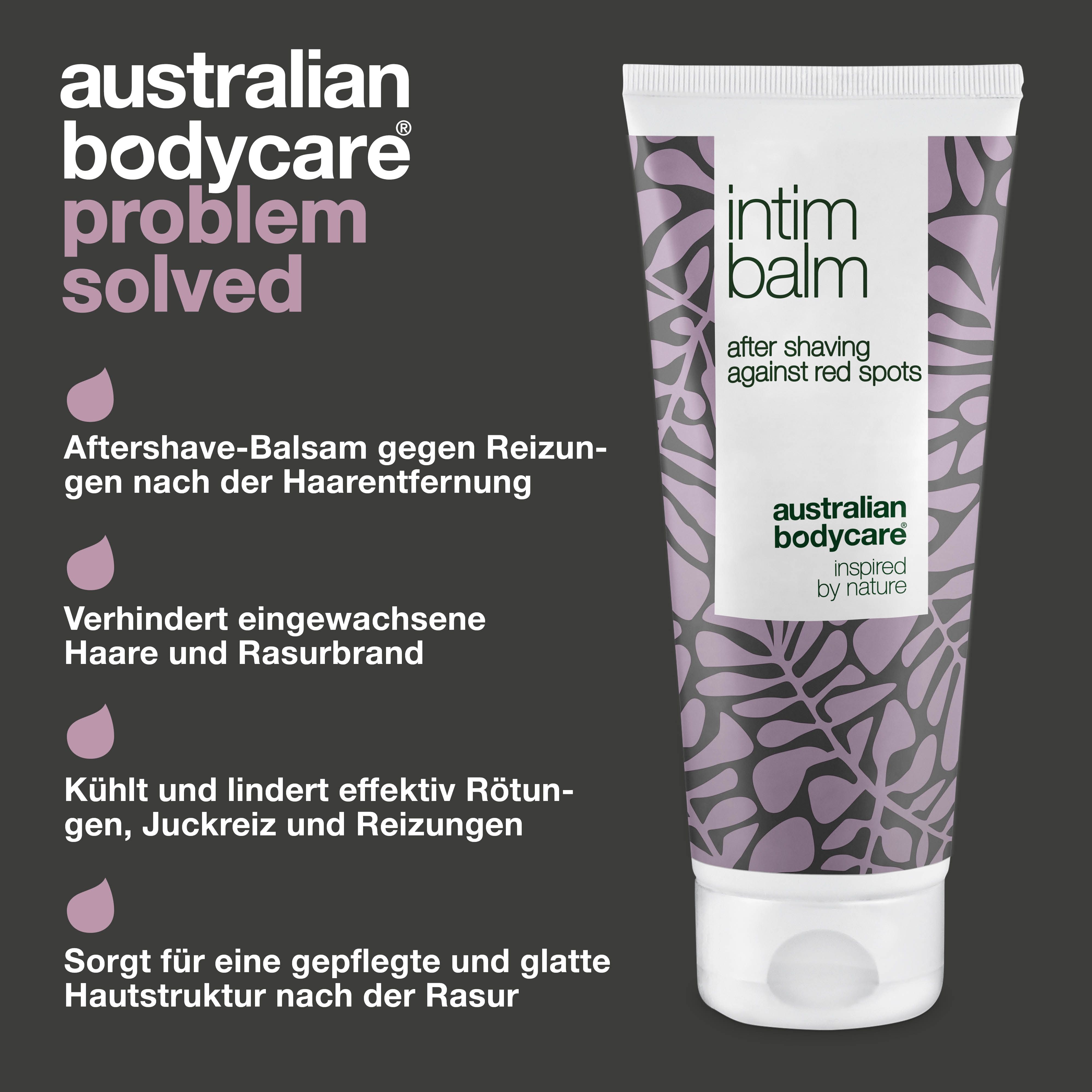 Zwei Produkte, „intim balm“ und Creme. Marke: Australian Bodycare.