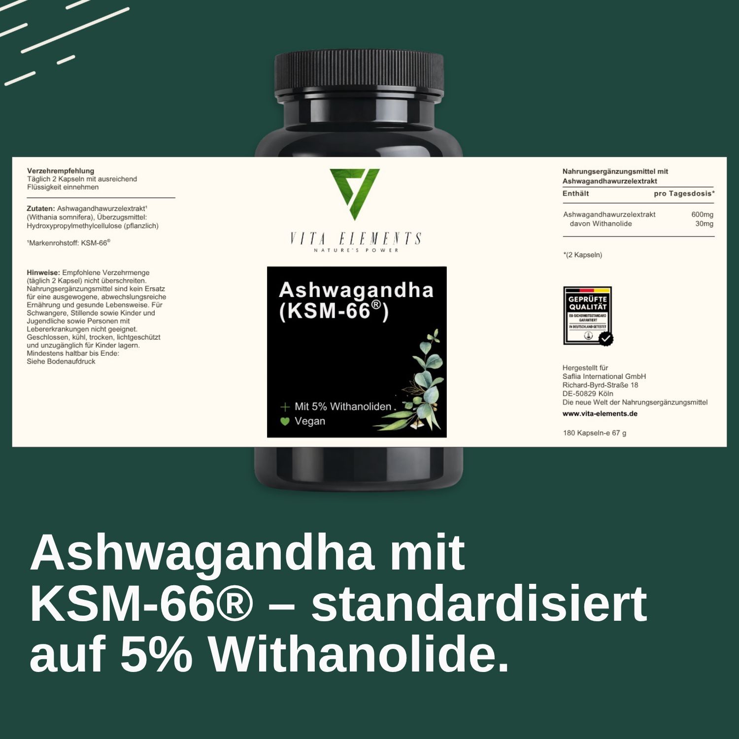 Vita Elements Ashwagandha (KSM-66®) Kapseln