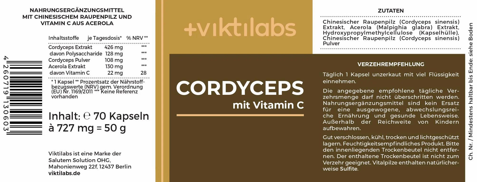 Viktilabs Premium Cordyceps: Vitalpilz mit Vitamin C
