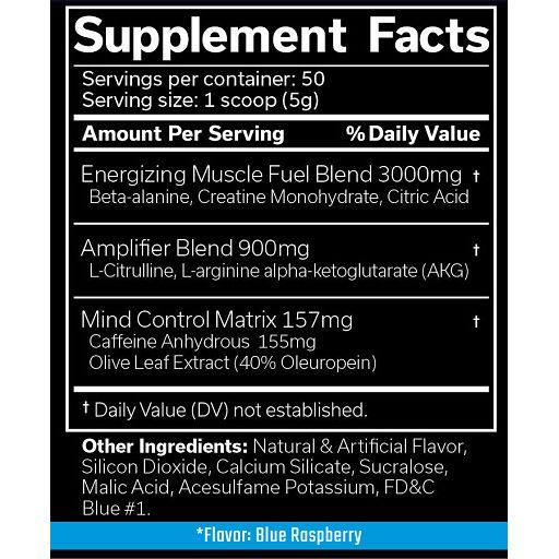 Supplement Facts Etikett mit Nährwertangaben für JNX Sports The Curse! Green Apple.
