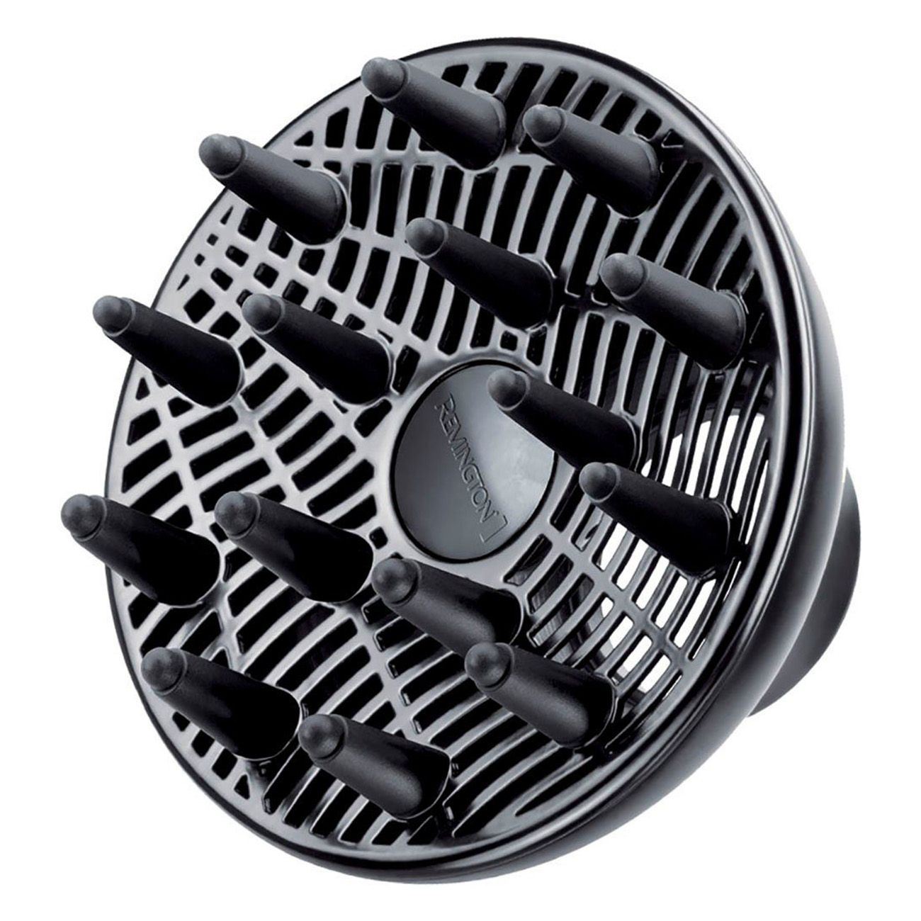Schwarzer Diffusor für Haartrockner. Mit Noppen. Marke: Remington.