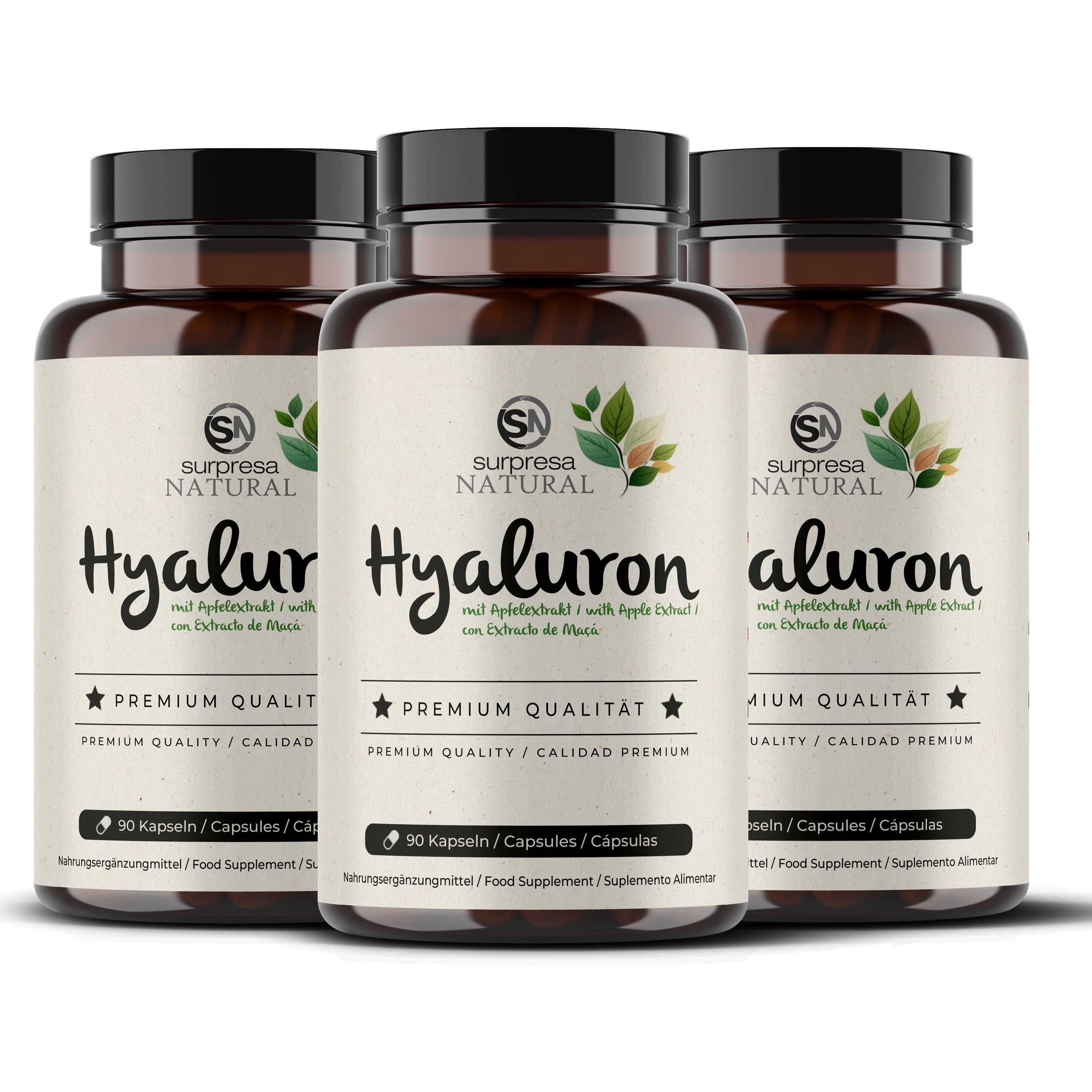 Drei Flaschen Surpresa Natural Hyaluron Kapseln, Premium Qualität.
