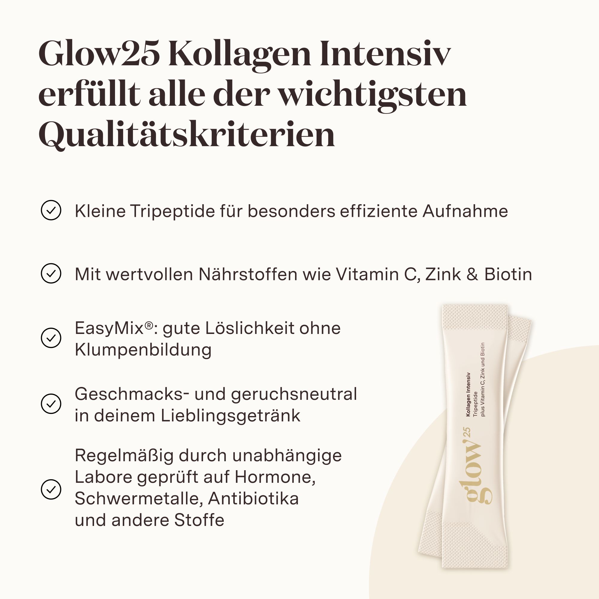 Glow25® Kollagen Intensiv [30 Sticks] – mit Tripeptiden, Vitamin C, Zink und Biotin