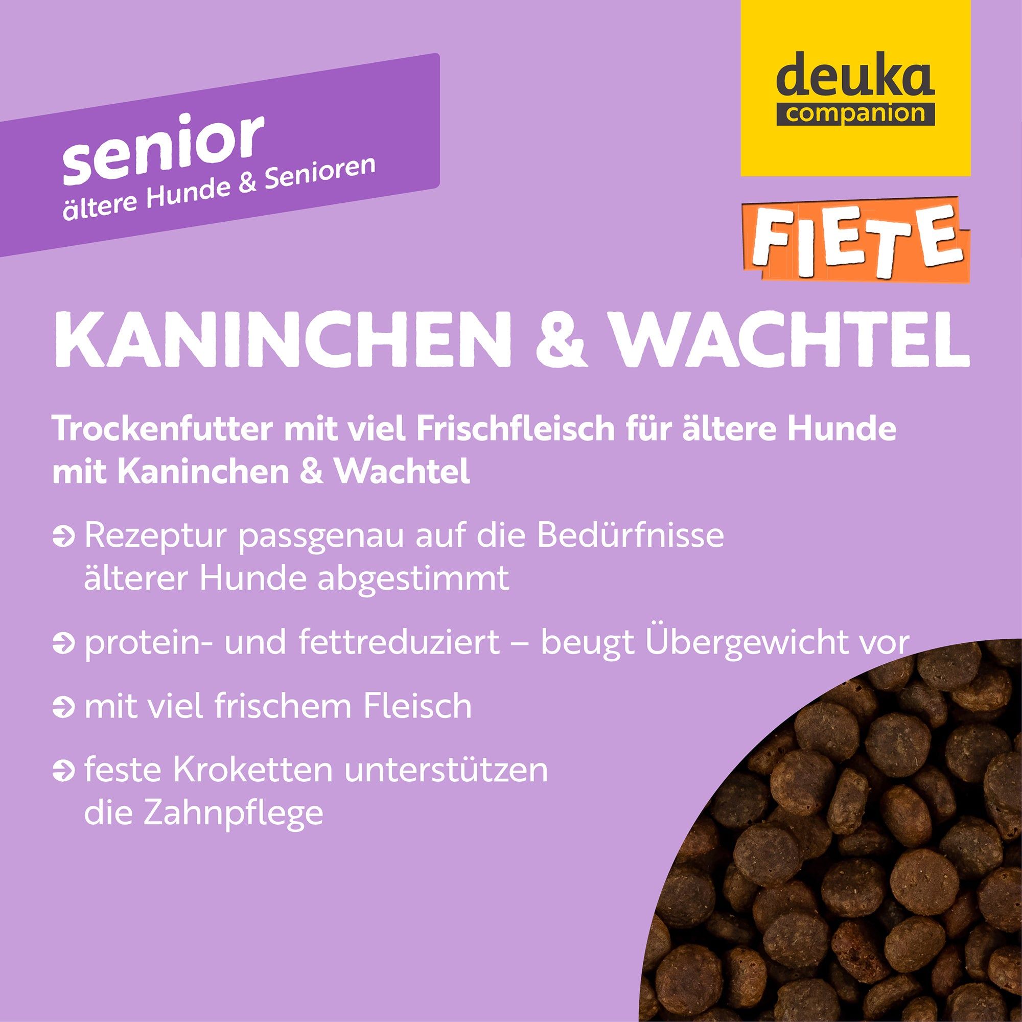 FIETE Senior Kaninchen & Wachtel - Getreidefreies Trockenfutter für Hunde
