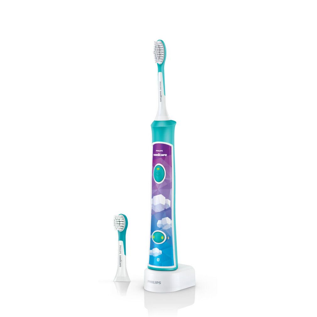 Elektrische Zahnbürste für Kinder, blau-türkis. Philips Sonicare. Mit Ladestation und zwei Bürstenköpfen.