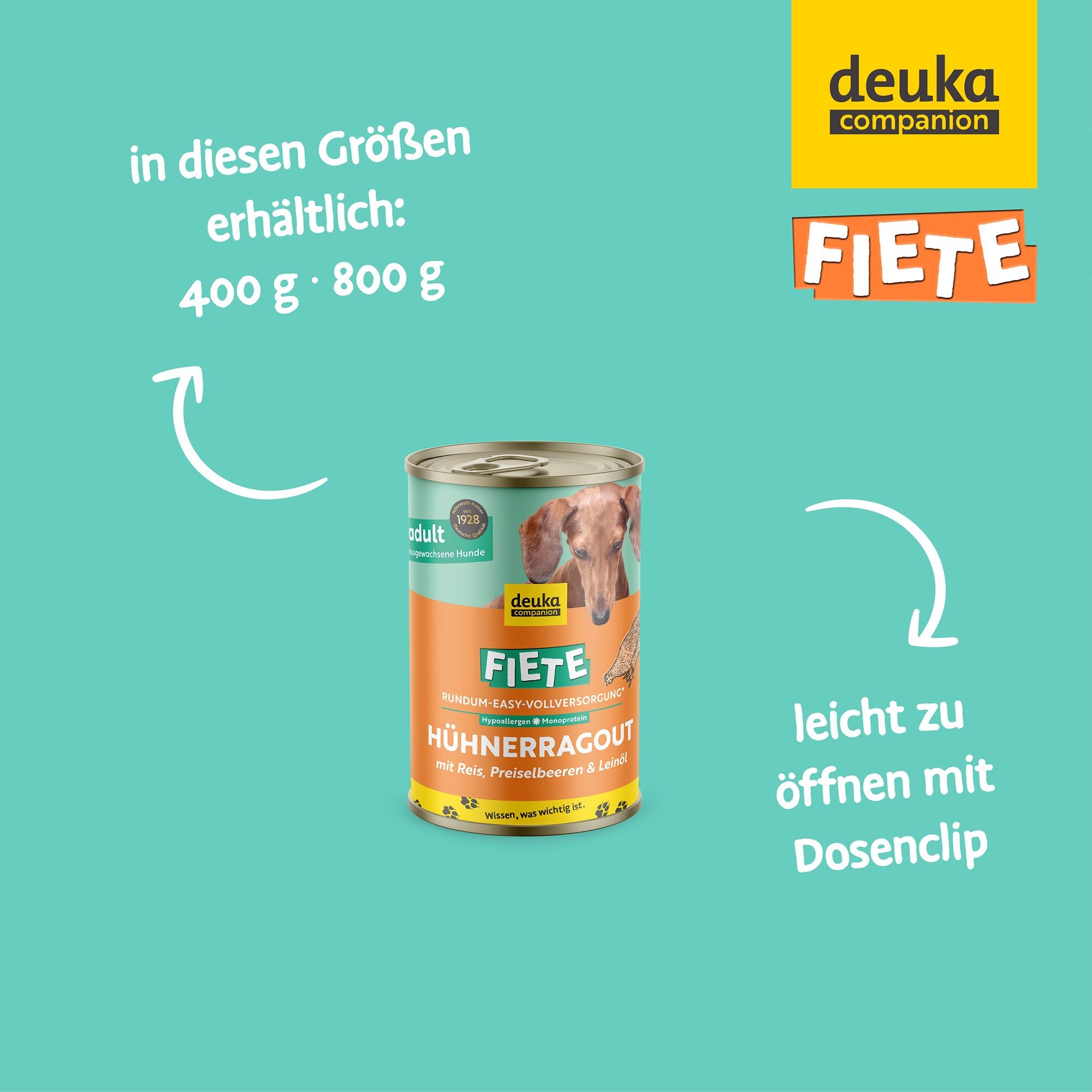 Fiete Hühnerragout mit Reis, Preiselbeeren und Leinöl - Nassfutter für Hunde 6x800 g Futter