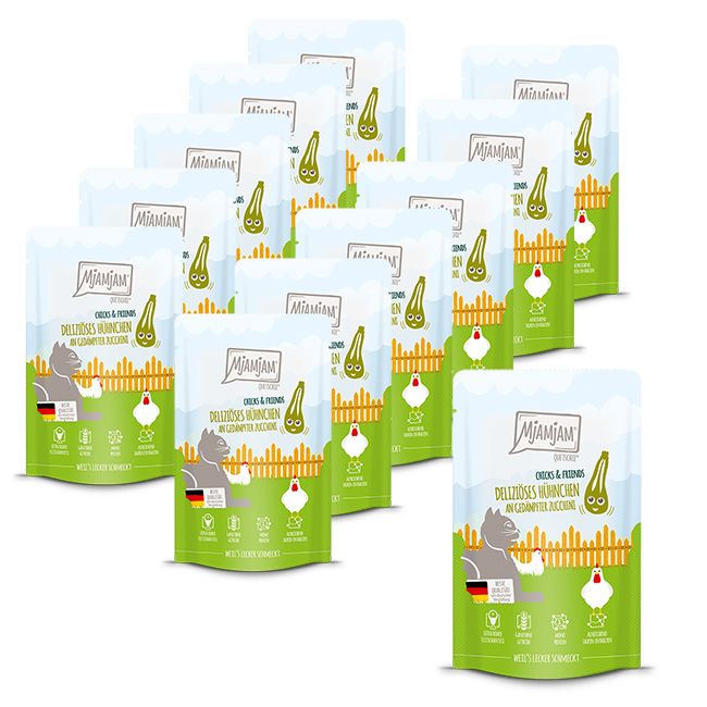 MjAMjAM - Quetschie Chicks & Friends deliziöses Hühnchen an gedämpfter Zucchini 12x125 g Futter