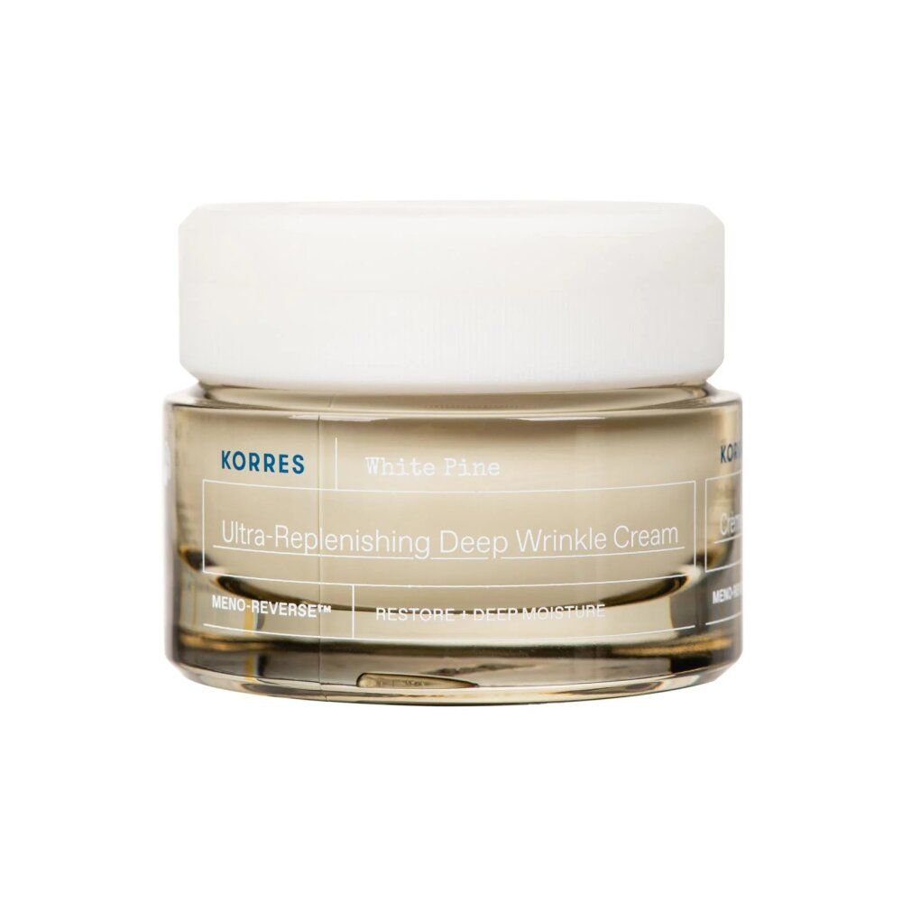 KORRES White Pine Tiefe Faltencreme in Glasbehälter mit weißem Deckel, 40ml.
