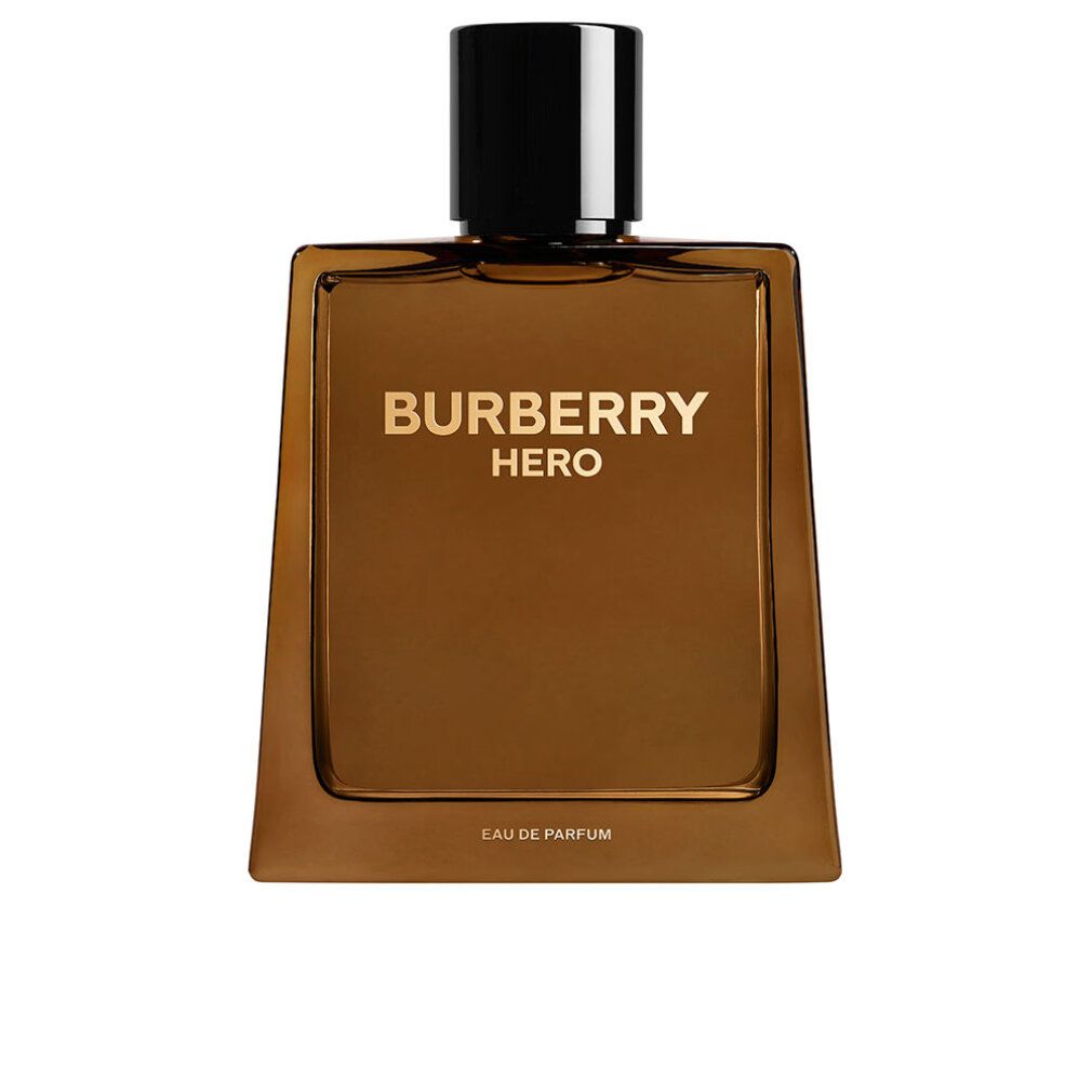 Burberry Hero E.d.P. Nat. Spray. Braune Flasche mit schwarzem Verschluss. Goldener Schriftzug.