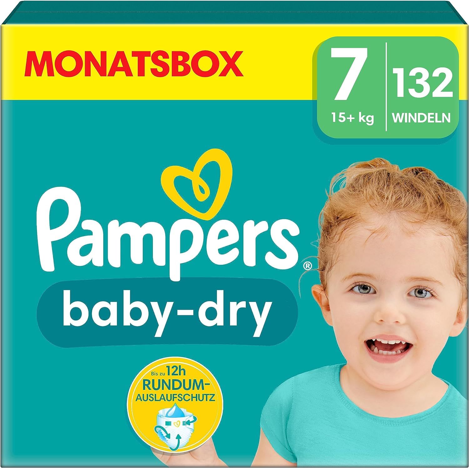 Pampers Baby-Dry Größe 7, 132 Windeln, 15kg+, für bis zu 100 % Auslaufschutz die ganze Nacht