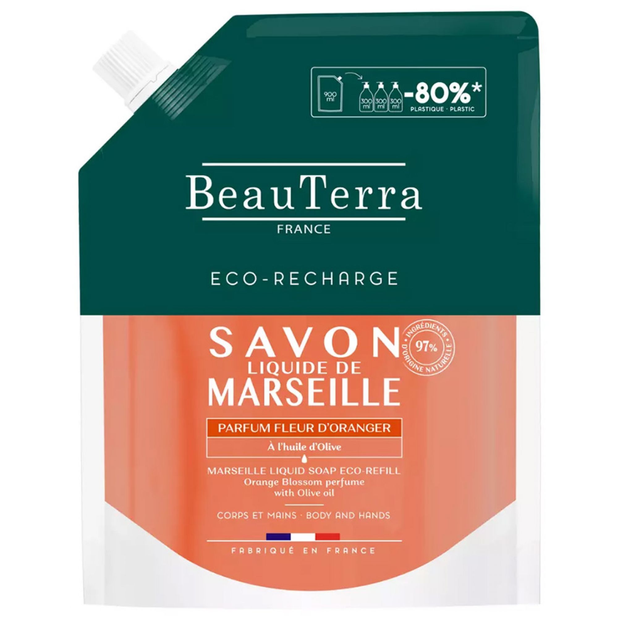 BeauTerra Marseille Flüssigseife Orangenblüte Eco-Nachfüllpackung 16,3x8x23,2 cm