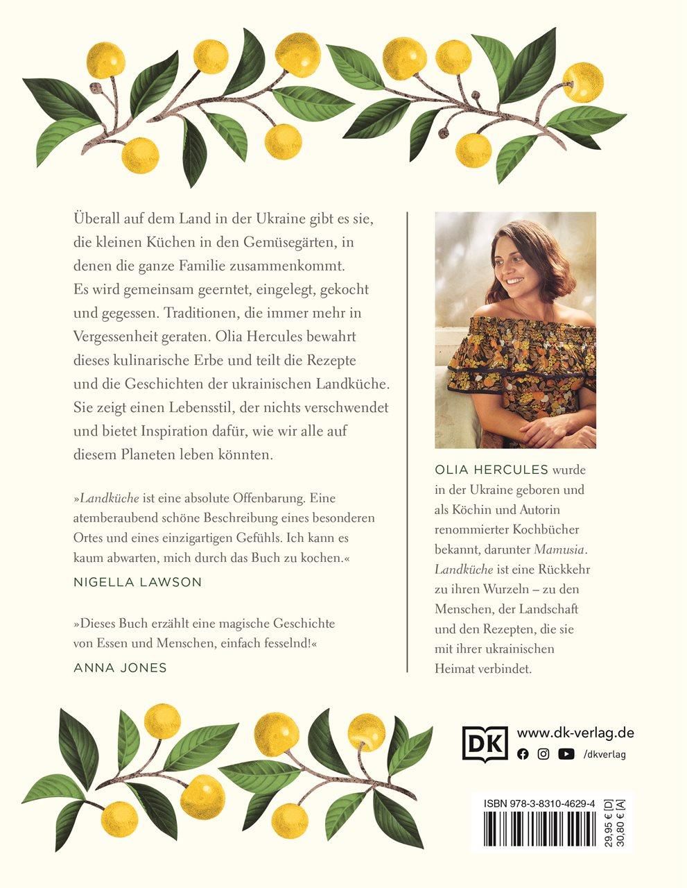 Buchrückseite mit Text und Foto von Olia Hercules. Verlag DK. ISBN-Nummer.