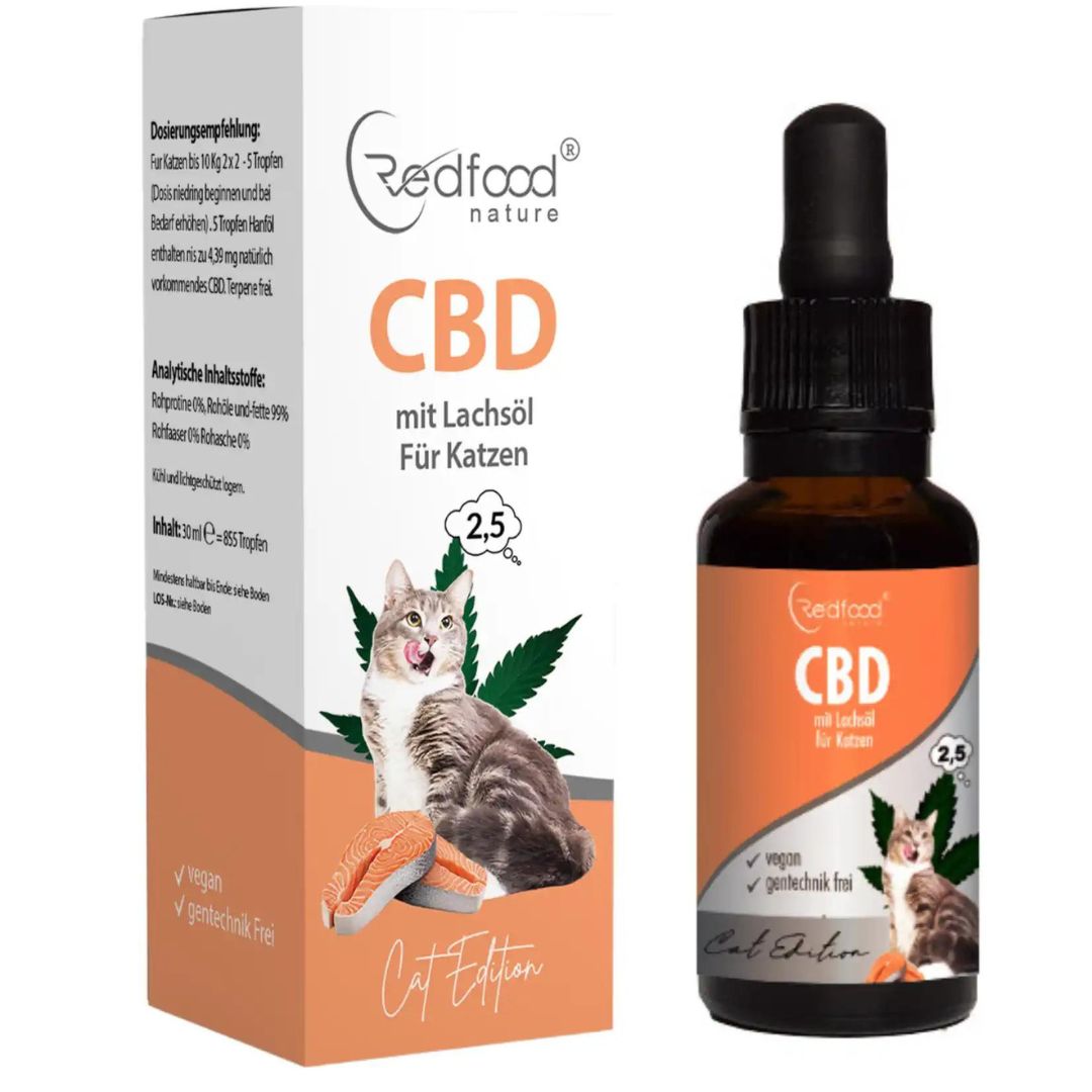Redfood® CBD Öl für Katze mit Lachsöl 30 ml Tropfen zum Einnehmen
