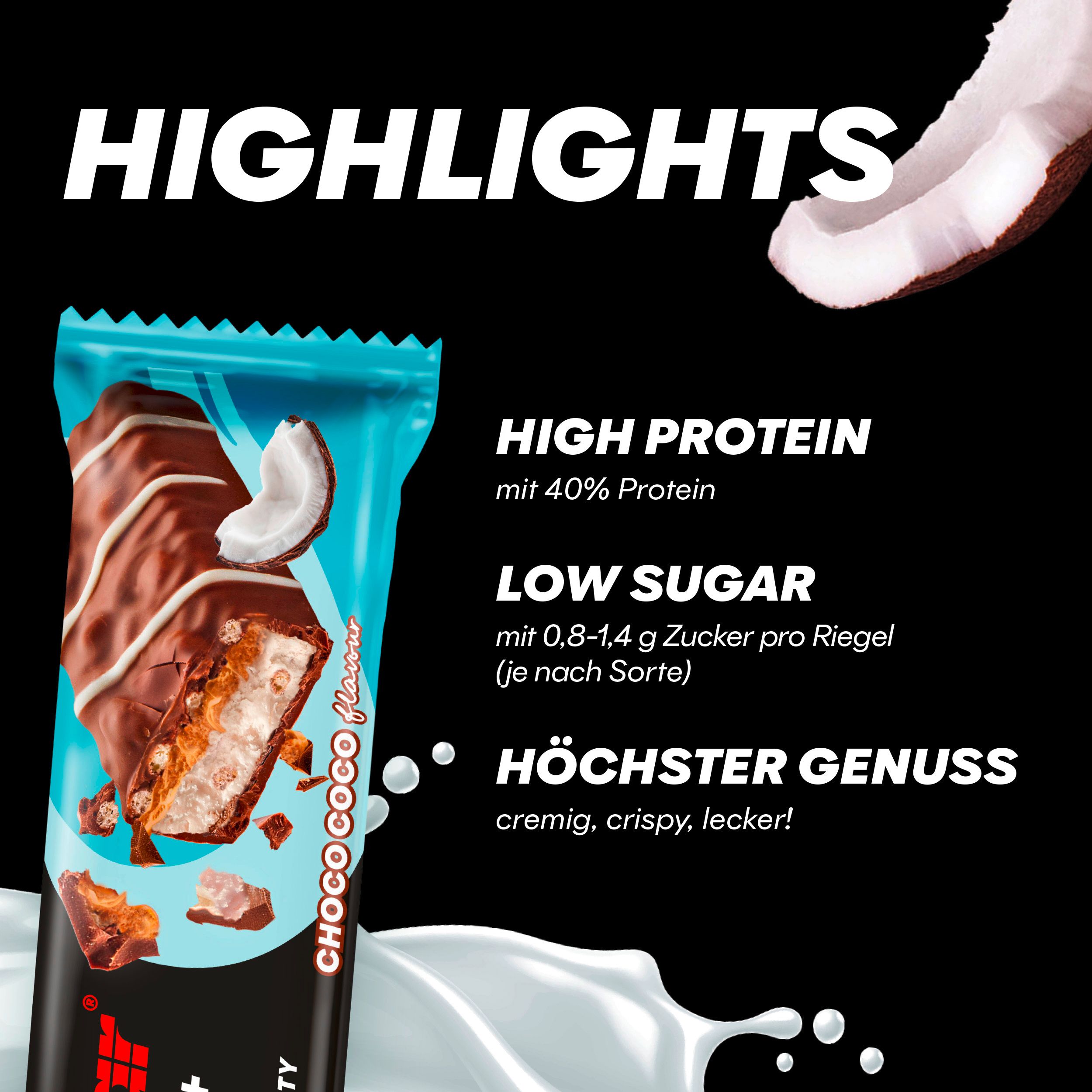 POWERBAR High Protein Riegel Choco Coco 40% Protein + Crisp zuckerarm