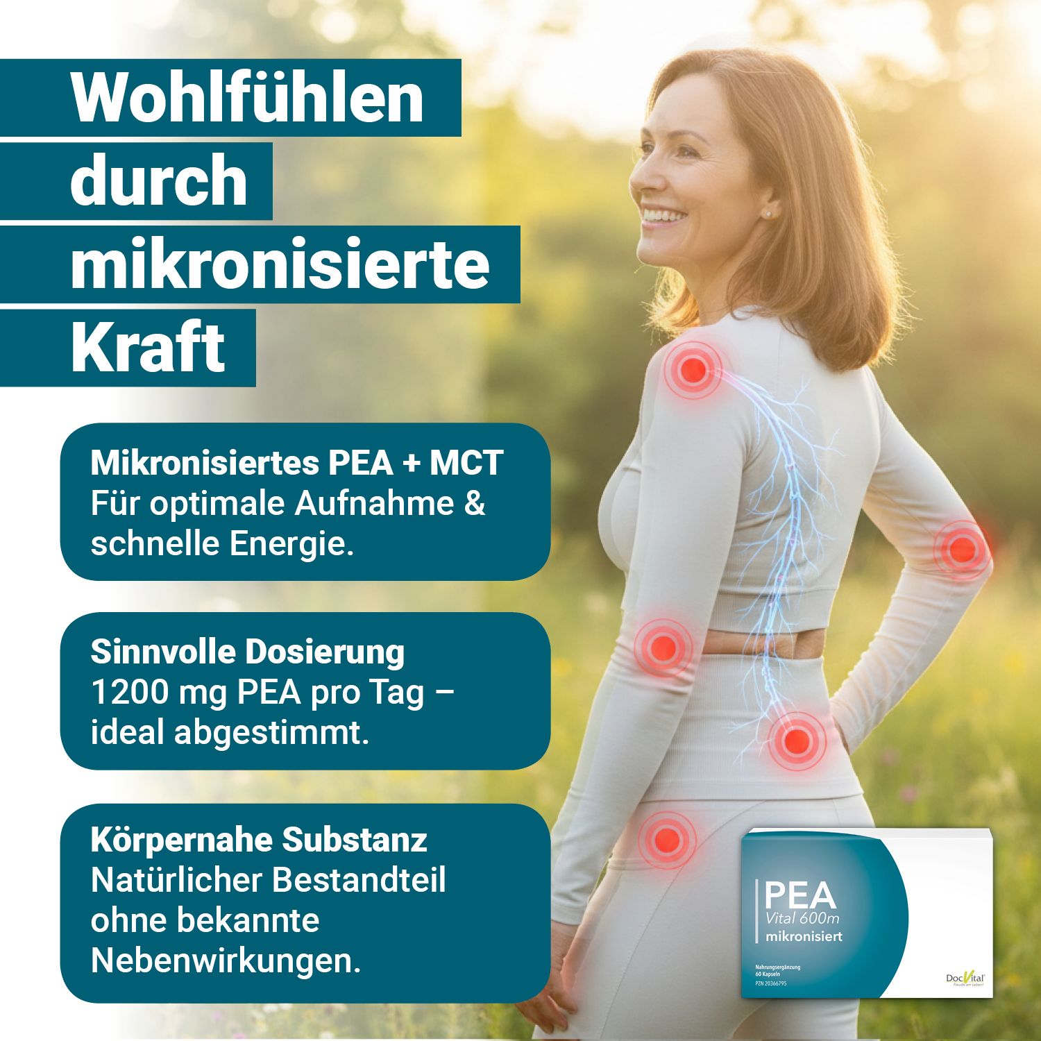 DocVital® PEA Kapseln 1200mg MIKRONISIERT:  Palmitoylethanolamid hochdisiert - PEA Vital 600